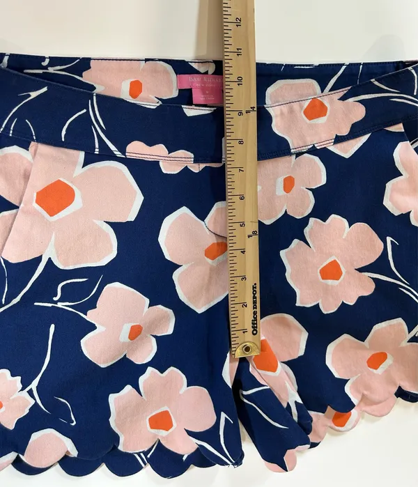 Isaac Mizrahi New York Floral Scalloped Hem Shorts Navy Pink Size 6 - Image 6