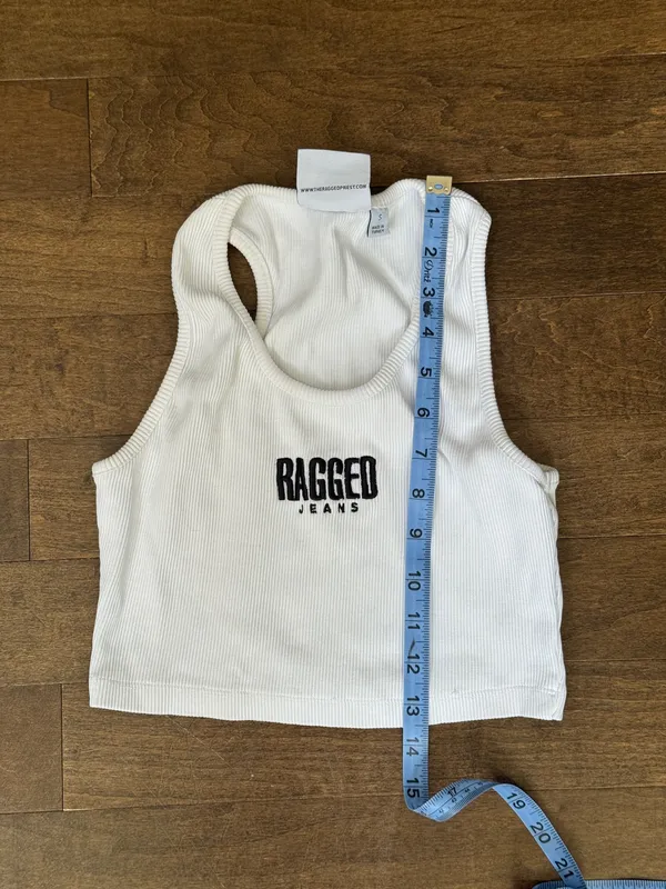Ragged priest jeans white ribbed tank crop top embroidered logo - Image 6