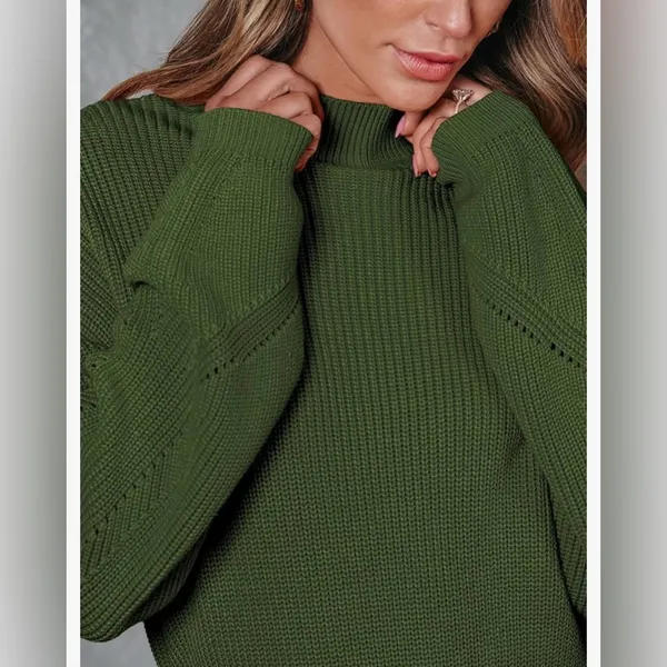NEW Mock Neck Trendy Lantern Sleeve Ribbed Knit Bodycon Pullover Sweater Dress S - Image 7