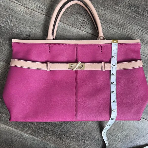 Tommy Hilfiger Leather Purse Magenta Cranberry Tan Double Handle Bag - Image 10