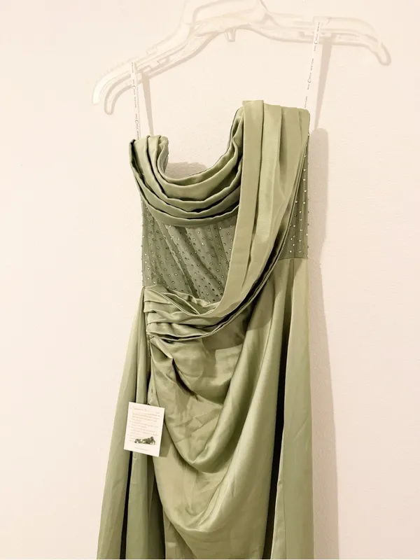 NWT Miss Circle Holly Basil Crystallized Corset Slit Satin Gown Maxi Sz Medium * - Image 5