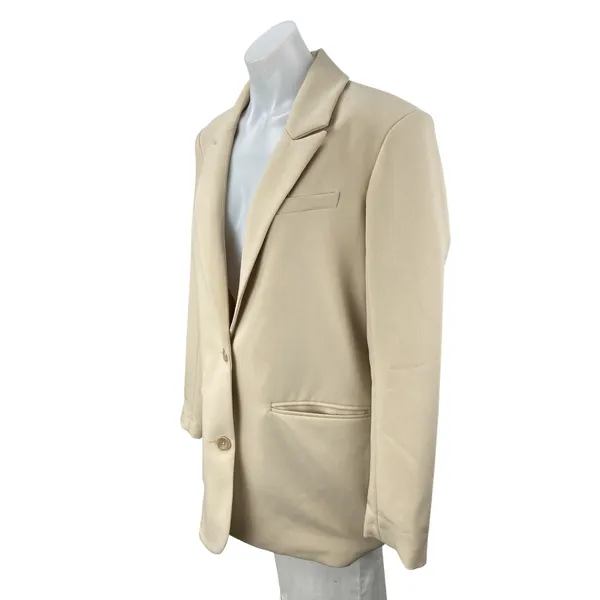 Abercrombie & Fitch Beige Long Sleeve Notch Collar Button Blazer Coat Jacket M - Image 3