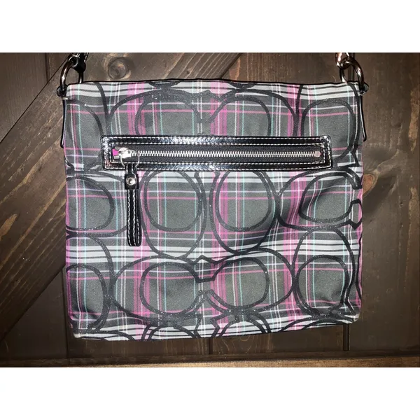 Coach Purse Poppy Plaid Berry‎ Pink Purple Black Glittery - Image 3