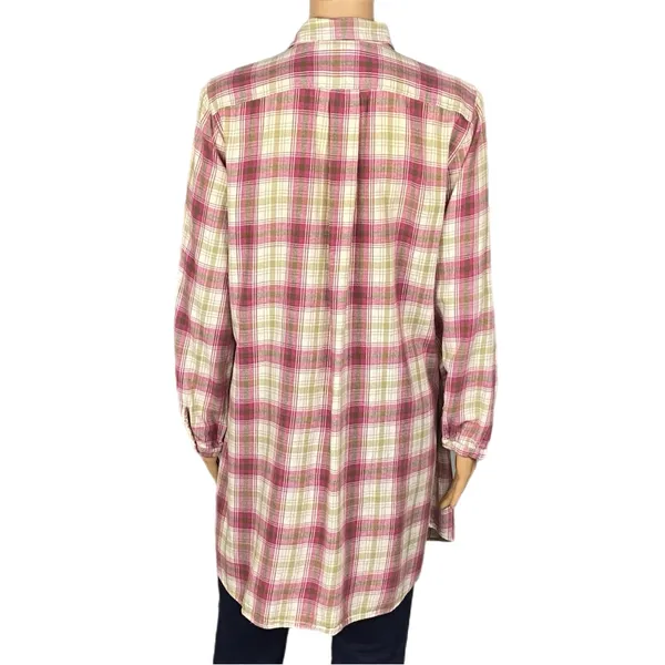 RALPH LAUREN BLUE LABEL Plaid Ruffle Front Cotton Shirt Dress/Tunic Medium - Image 8