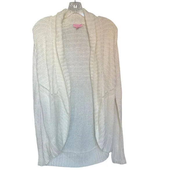 Lilly Pulitzer Cream Front Clasp Open Front Cardigan Sweater M - Image 4