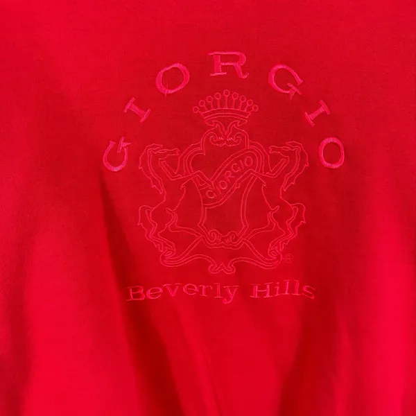 Giorgio Vintage 80s Cotton Blend Red Collared Embroidered Sweatshirt‎ Women's L - Image 3