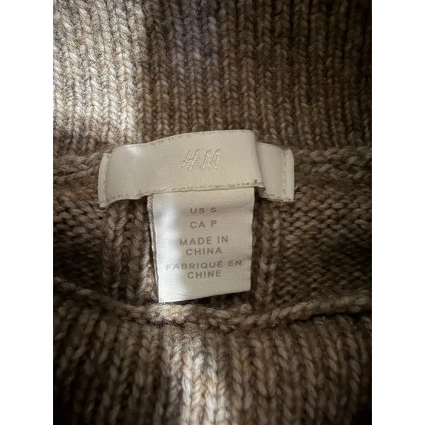 HM Womens Sweater S Oversized Beige Marl Turtleneck Wool‎ Blend Seam Detail - Image 5