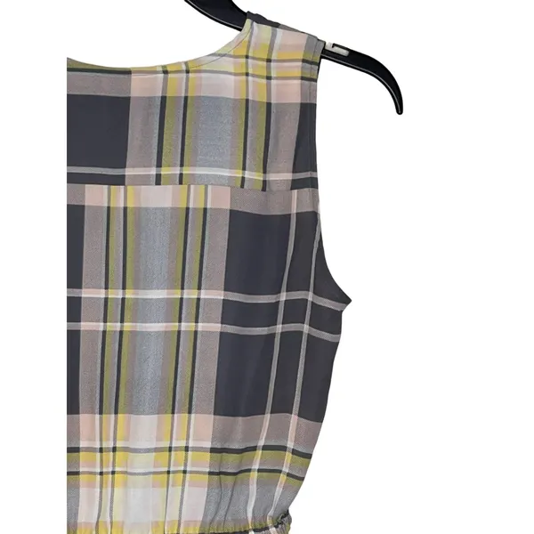 Loft Women Tank Top Semi Sheer V-Neck Plaid Peplum‎ Surplice Wrap Multicolor XS - Image 7