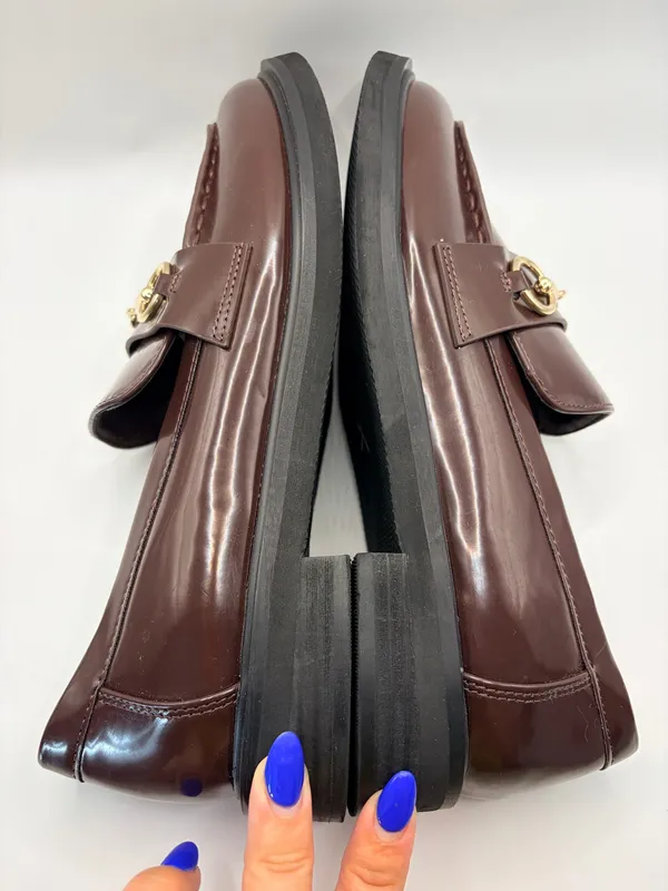 American Eagle Burgundy Patent Horsebit Loafers Size 7.5 Preppy Academia Lug Sole - Image 6