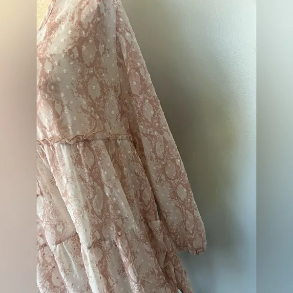 Altar’d State Woman’s Pink & White Snake Print Lightweight Tiered Dress Size M - Image 5