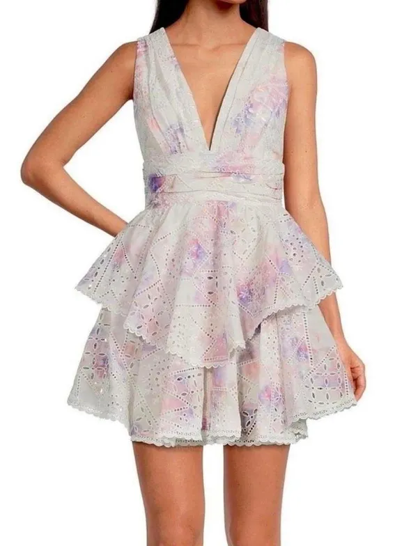 NEW Gianni Bini Pastel Tiered Ruffle Mini Dress Women's Size 6 - Image 2