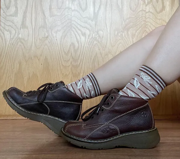Dr. Martens Vintage Y2K Brown Leather 12281 Floral Chunky Platform Ankle Boots - Image 2