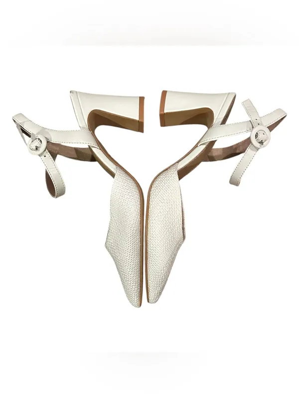 Jo Mercer Alton White Raffia Leather Buckle Block Heel Pointed Toe 37 - Image 3
