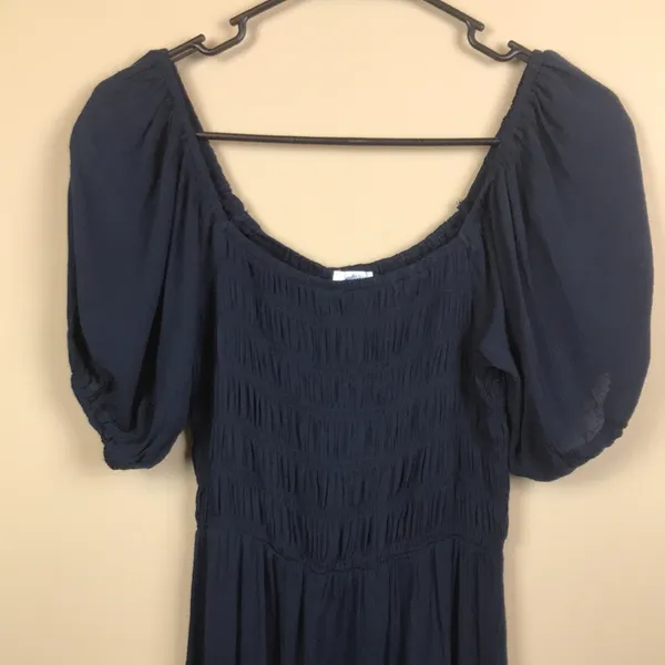 NWT Blue Rain Women’s Smocked Bodice Puff Sleeve Navy Blue Dress - Image 2