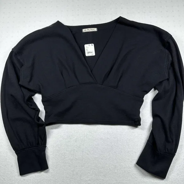 Free People We The Free All Nighter Thermal Cropped Top Women’s XL Black NWT - Image 2