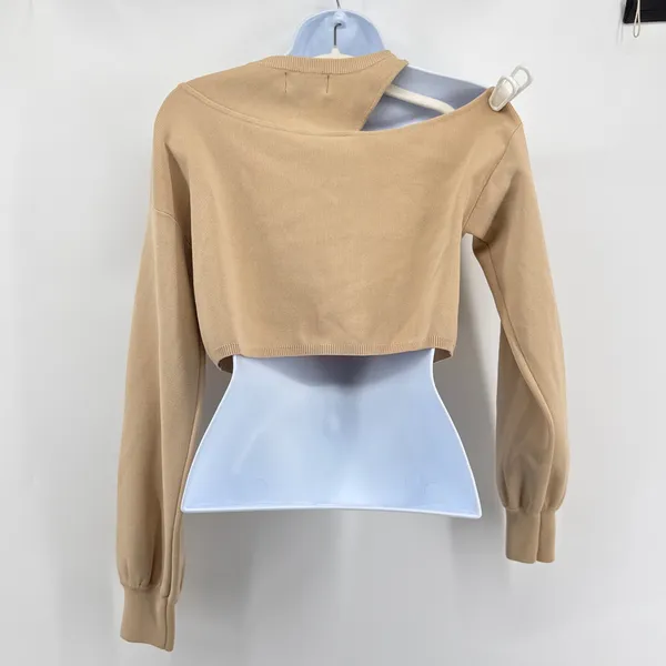 Michael Costello x REVOLVE Beige Tan Cut Out Oversized Cropped Sweater XS Top - Image 6