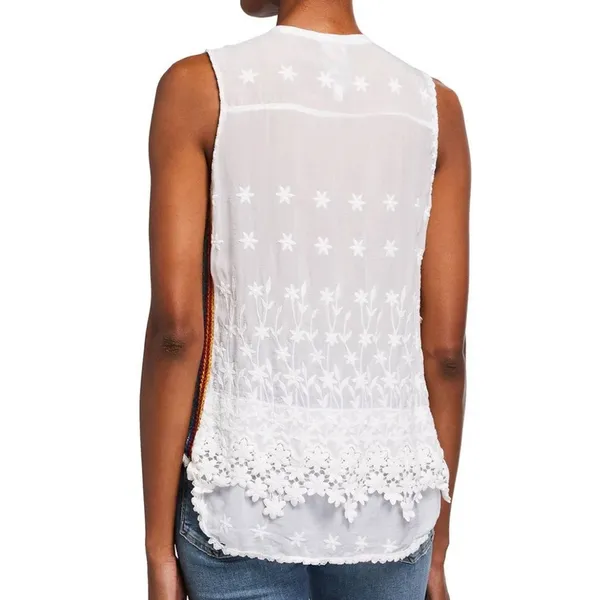 Johnny Was Malin Tank In White sz L crochet side embroidered‎ laces panel - Image 3