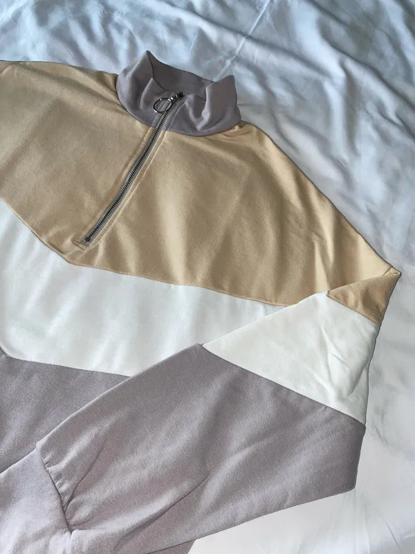 SheIn Grey, Beige And White Color Block Sweatshirt - Image 3