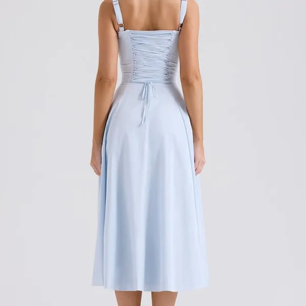 HOUSE OF CB 'Carmen' Soft Blue Cotton Bustier Sundress NWOT - Image 3