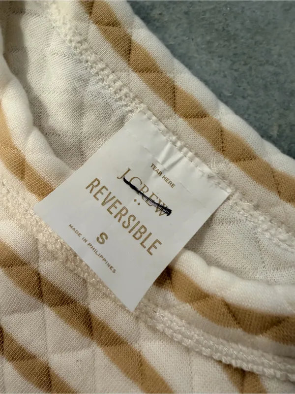 NWOT J. Crew Size S Tan Cream Reversible Quilted Striped Crew Sweatshirt - Image 11