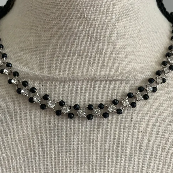 Sparkly Black Crystal‎ Rhinestone Necklace & Earrings Set Matching Event Demure - Image 4