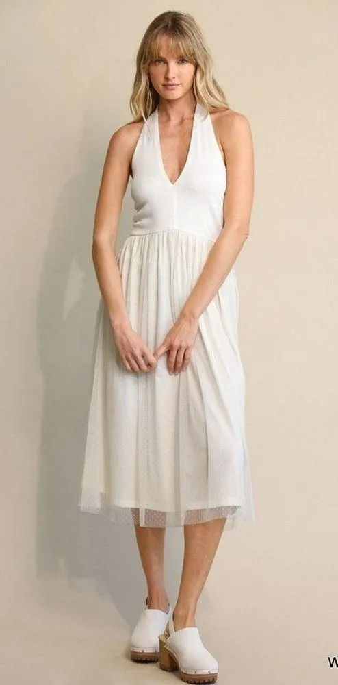 Elegant White halter Midi Dress Size M - Image 2