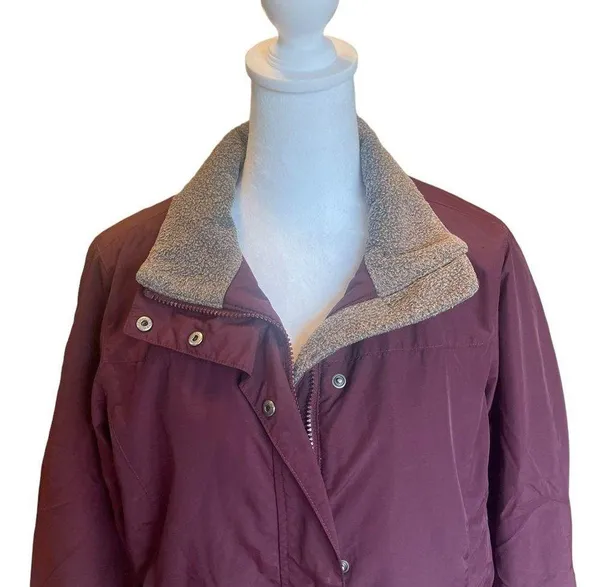 LL Bean Puffer Insulated Fleece Lined Burgundy Winter Coat Womens Size Medium - Image 6