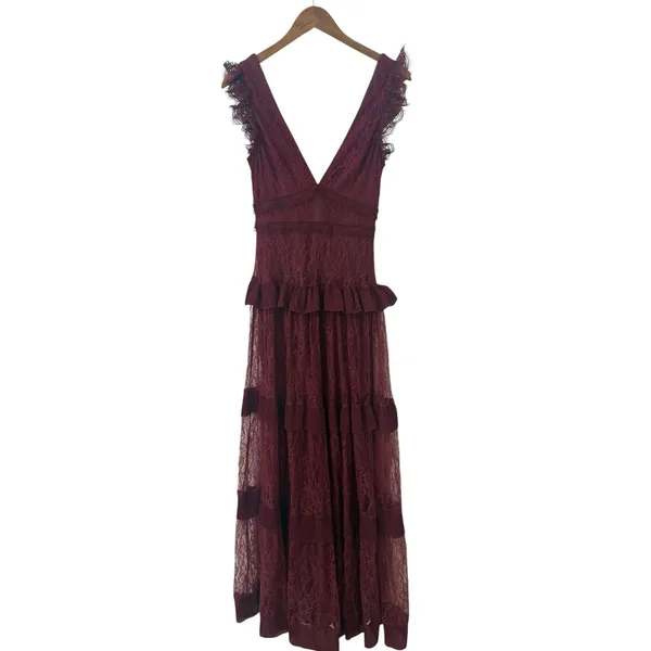 Lulus Marvelous Darling Burgundy Ruffled Tiered Maxi Dress size XS NWT - Image 5