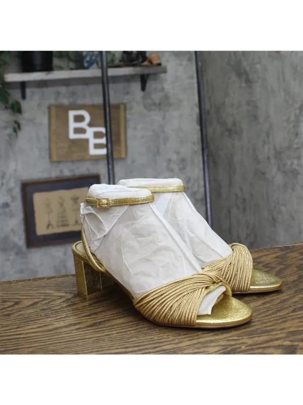 NWT Jewel Badgley Mischka Womens Pretty Block Heel Dress Sandals Gold Textile 8M - Image 6