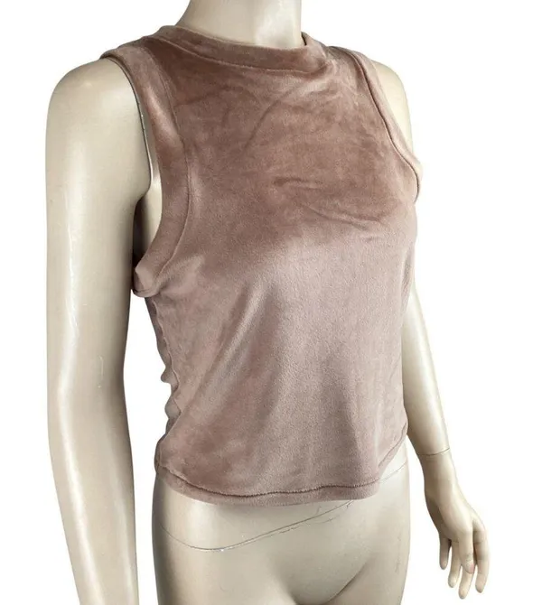 Skims‎ Velour Tank Top Size Large Velvet Sleeveless Cropped Brown Tan Stretch - Image 5
