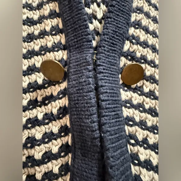 LOFT Navy and Cream Striped Cardigan‎ Size M - Image 7
