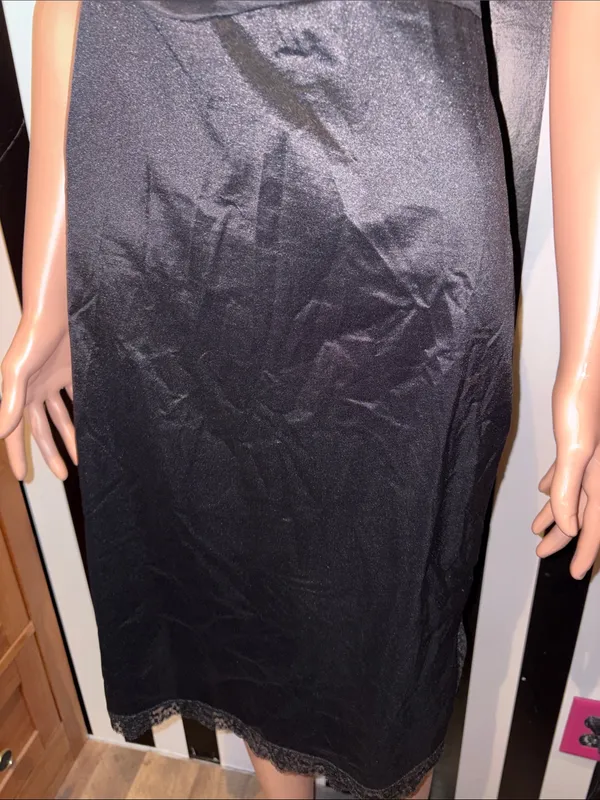 70s Vintage Black Lace Trim Slip Chemise Dress or Sleepwear Loungewear Small 4/6 - Image 4