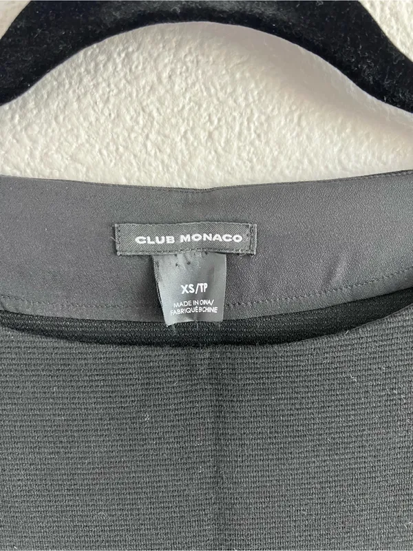 Club Monaco Knit Boat Neck Faux Leather Trim Top Black XSmall - Image 2
