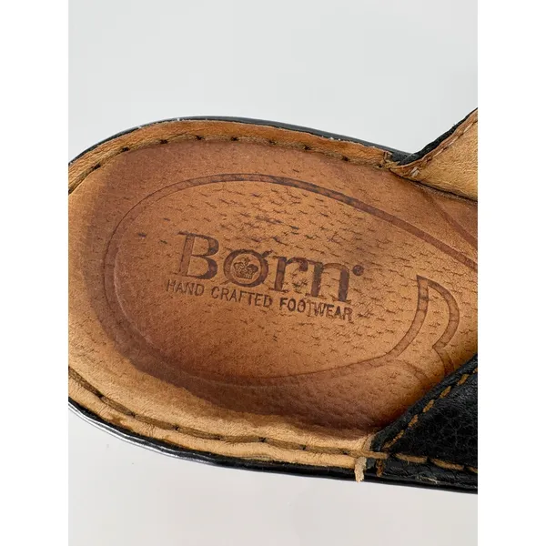 Born Sandal Womens 10 Black Leather Thong Buckle Wedge Comfort Handcrafted - Image 4