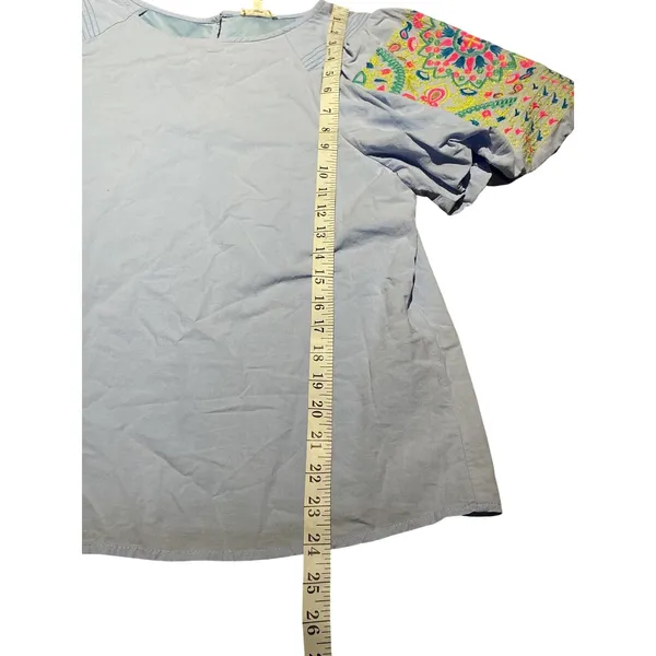 Jodifl‎ Womens Light Blue Embroidered Puff Sleeve Pintuck Blouse H21115 Size M - Image 9