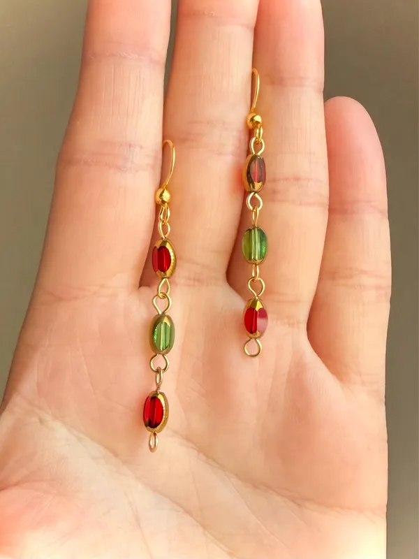 Handmade glass beads fairy whimsy dainty unique dangle earrings🌀🌙 - Image 2