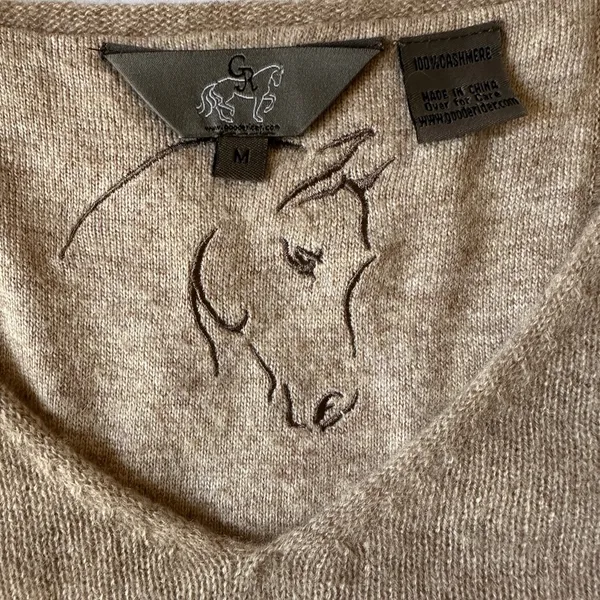 Good Rider Cashemere Tan Sweater Women’s | Embroidered Details Sz‎ Medium - Image 5