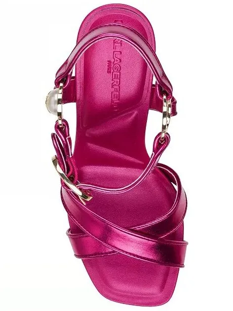 NEW $119 KARL LAGERFELD PARIS Women Daelin Square Toe Sandals Hot Pink Metallic - Image 6
