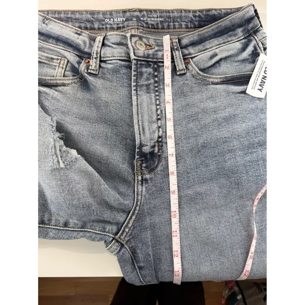 Old Navy High Rise OG Straight Jeans 10 Distressed Medium Wash‎ Raw Hem NWT - Image 8