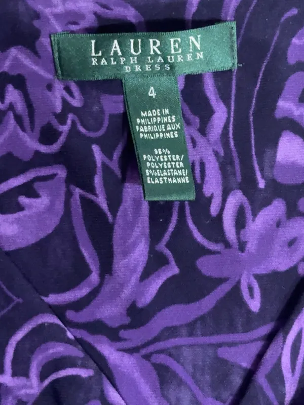 Lauren Ralph Lauren Purple Floral Faux Wrap Ruched Dress Size 4 - Image 5