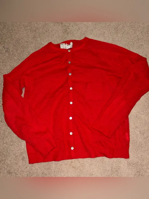 DKNY Vintage Red Wool Mohair Cardigan Sweater Sz M Made in Hong Kong - Image 4