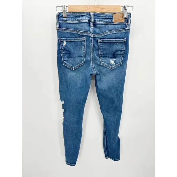 American Eagle Womens Jeggings Size 4S Distressed Medium Wash Denim‎ Stretch - Image 2
