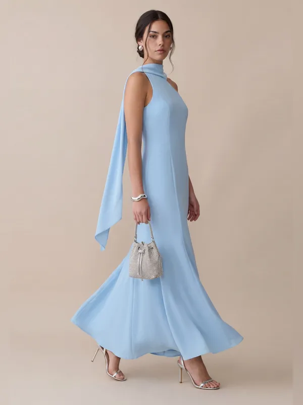 NWT Few Moda Citara Dress size 12 Light Blue one shoulder chiffon maxi o.p.t - Image 2