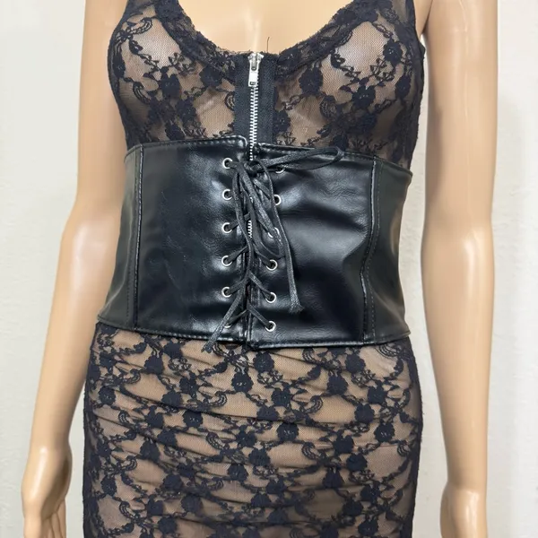 Black Faux Leather Corset New - Image 2