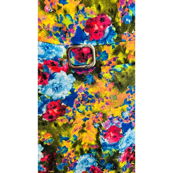 New York & Co Multicolor Floral V-Neck Puff Sleeve Belted Fit & Flare Midi Dress - Image 7