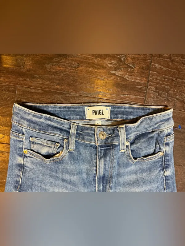 PAIGE Jeans Womens Size 27 Blue Wash Raw Hem Kick Flare Slim Bootcut Denim - Image 4