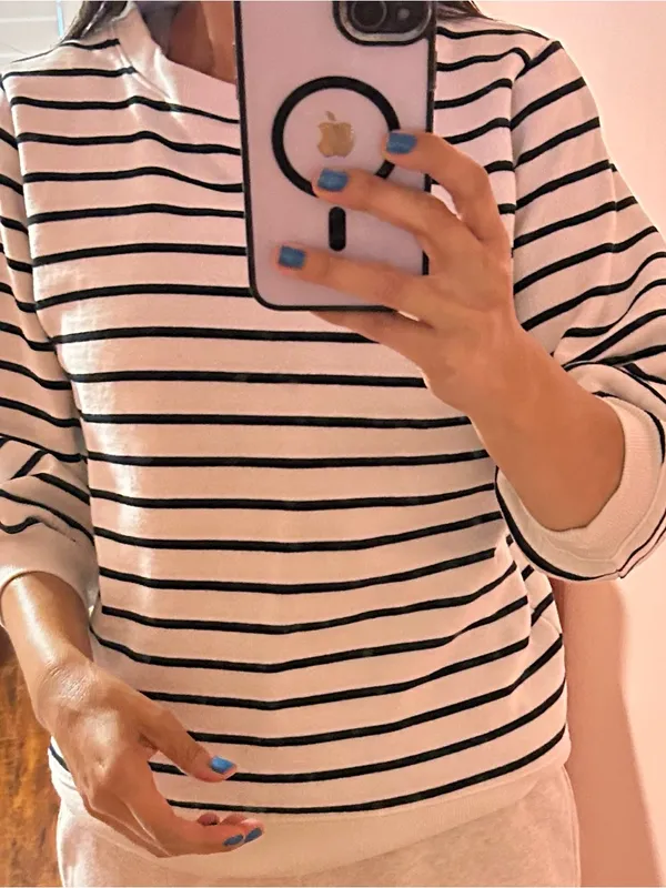 Amazon Essentials Cream and Black Striped Long-Sleeve Sweatshirt - Image 7