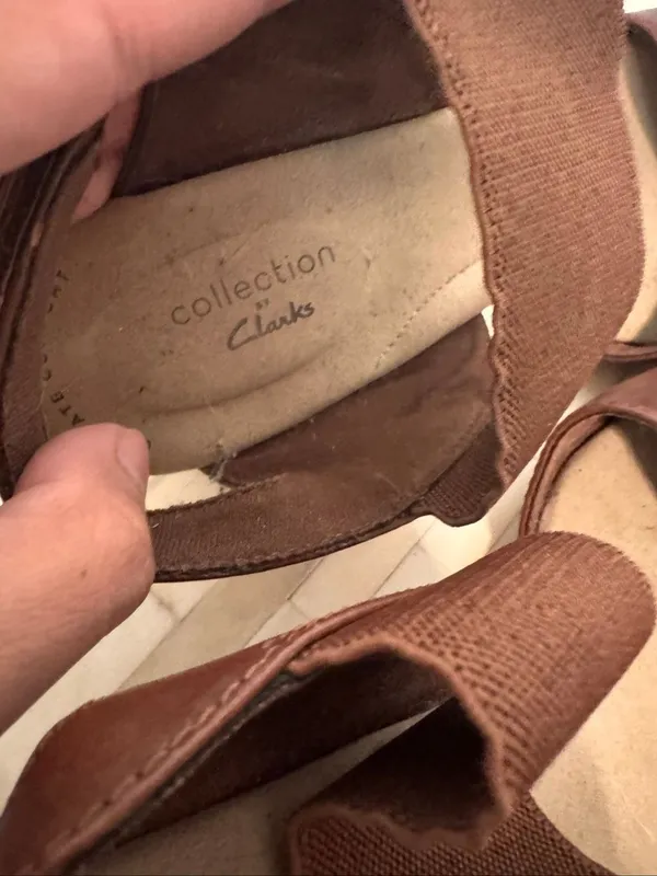 Clarks Ultimate Comfort Cork Wedge Sandal Womens 8 Brown Leather Slingback - Image 7