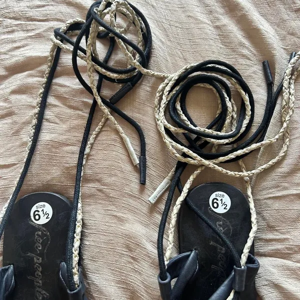 Free People Black Leather Lace-Up Gladiator Sandals Size 6.5 - Image 2