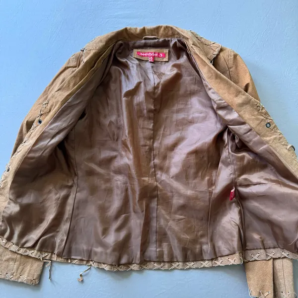 Vintage Jennyfer J Whipstitch Suede Leather Jacket - Image 3